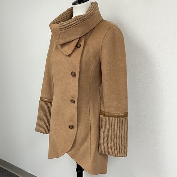 Mackage Camel Brown Tessa Wool Coat Leather Trim - Picture 11 of 12